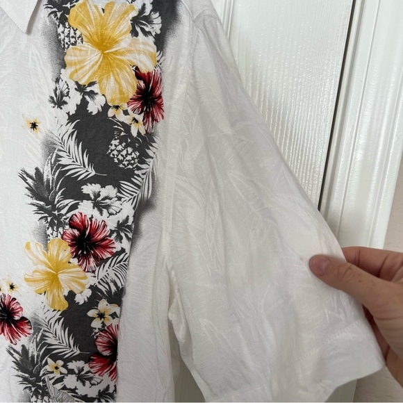 Tasso Elba Men’s White and Yellow Casual Button Down Shirt Floral Design Sz L - Picture 9 of 15
